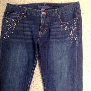 BisouBisou sz12, FlareRetro Bedazzled/Embellished DarkWash jeans.Excellent cond.